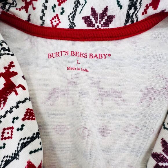 Burt's Bees Baby Pajama Shirt Large Red Green Christmas‎ Holiday Button Down - Picture 3 of 10